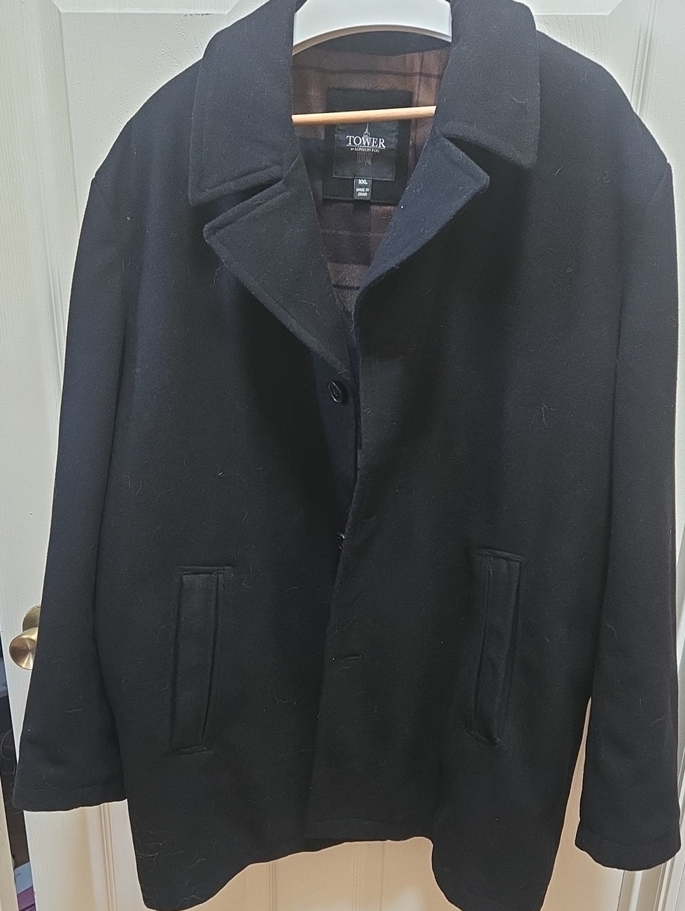 London Fog Black Pea Coat with Classic Notch Collar
